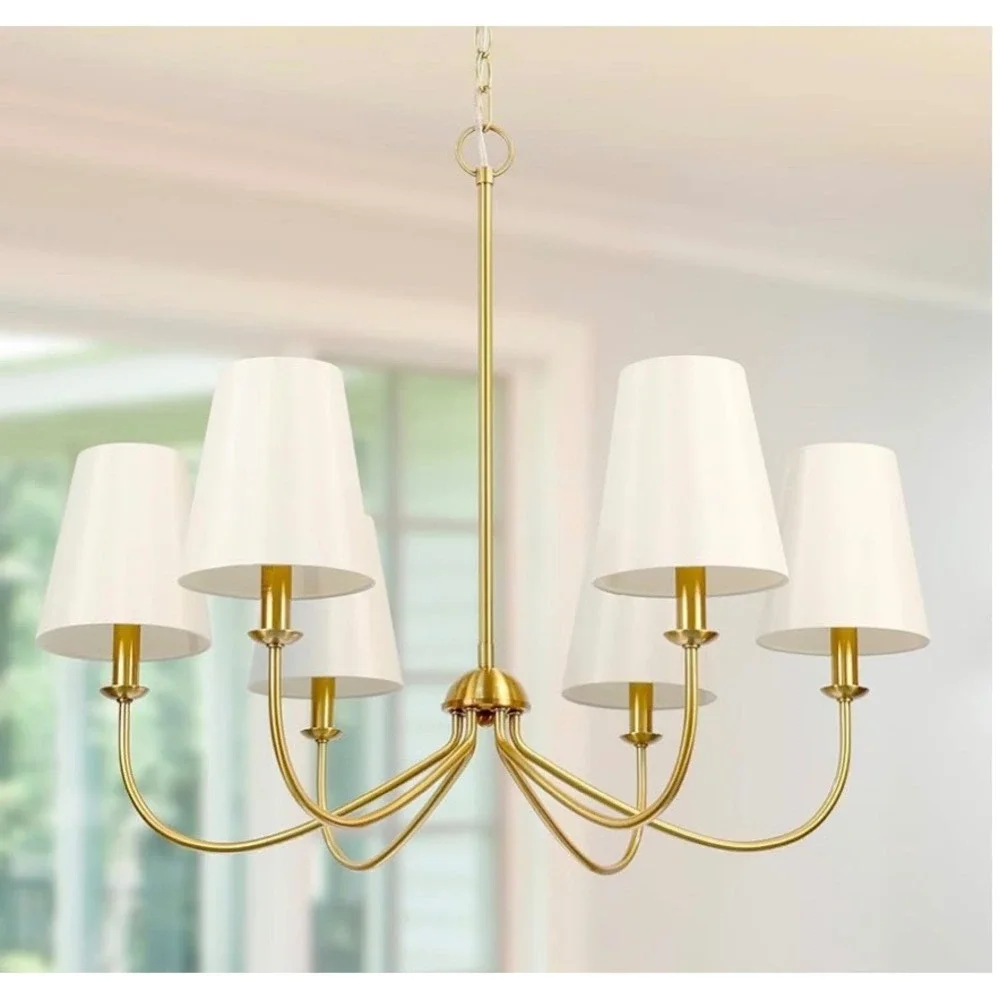 New‎ in Box 6-Light Homebelife Chandelier Brushed Bronze Gold Beige Shade Light